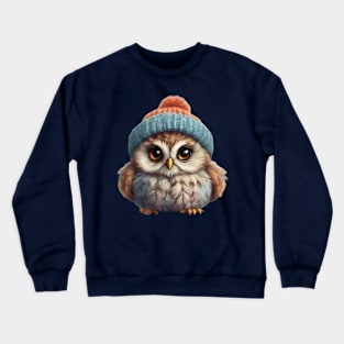 Baby Owl in a Cozy Woolly Hat with Enchanting Eyes! Crewneck Sweatshirt